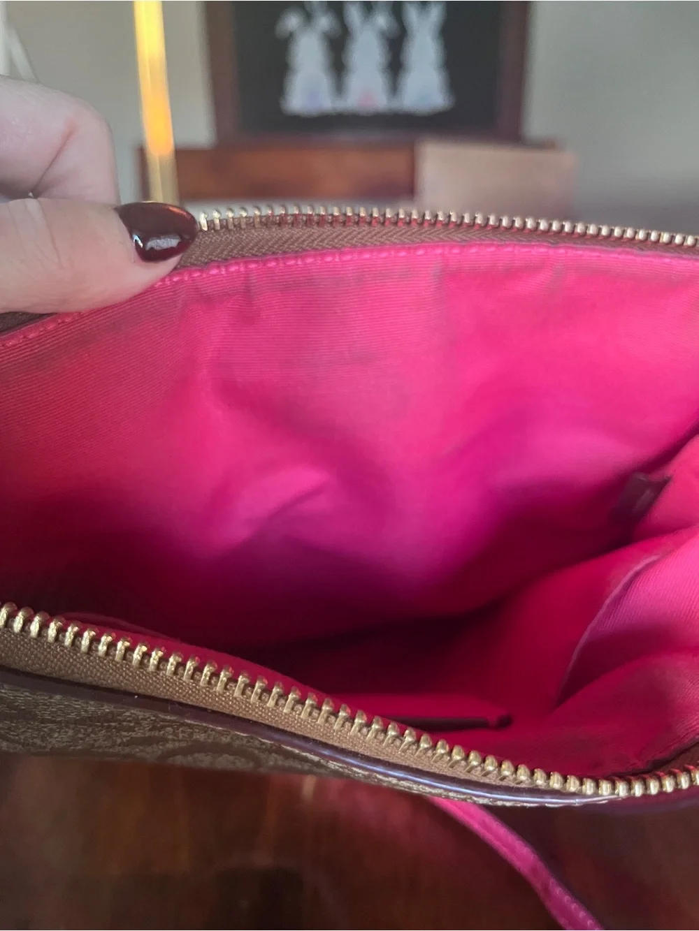Coach Rowan File Bag Signature Khaki Bold Pink Crossbody C1554